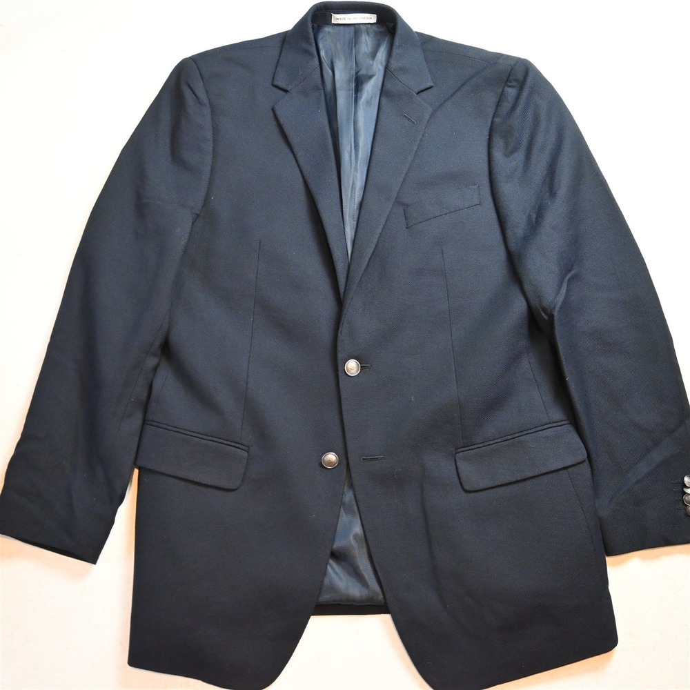 Joseph Abboud 42L Navy Blue 100% Wool Silver Button Soft Shoulder Blazer